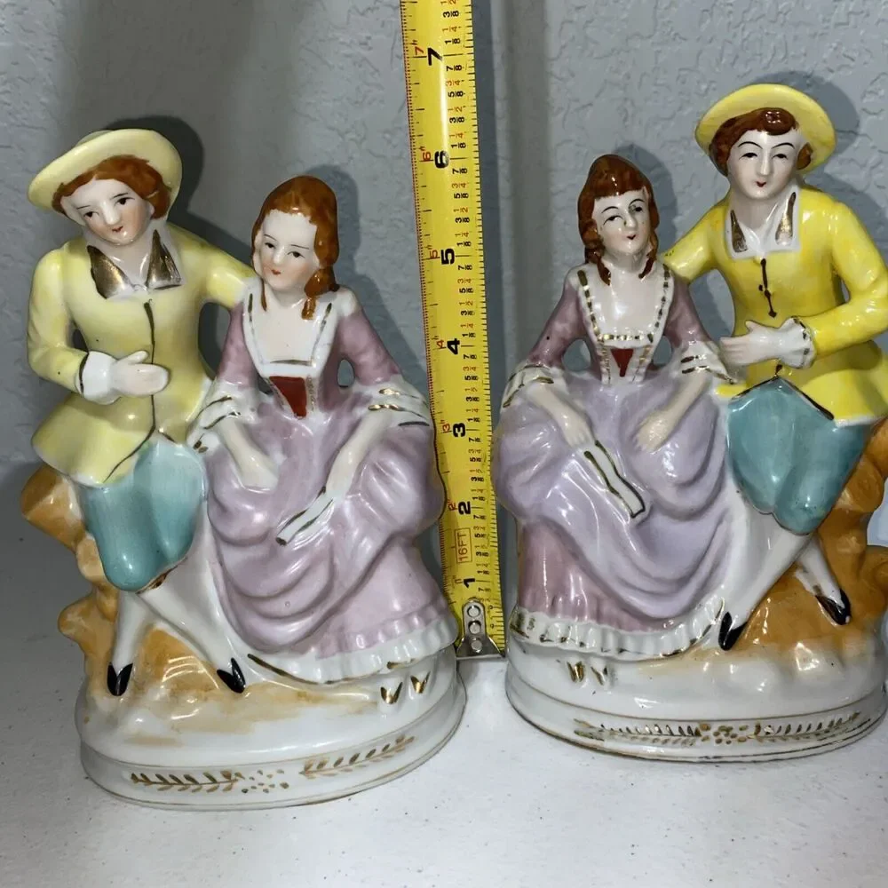 VTG Made In Occupied Japan Victorian Couple Courting Figurine Set 2 Porcelain 7”